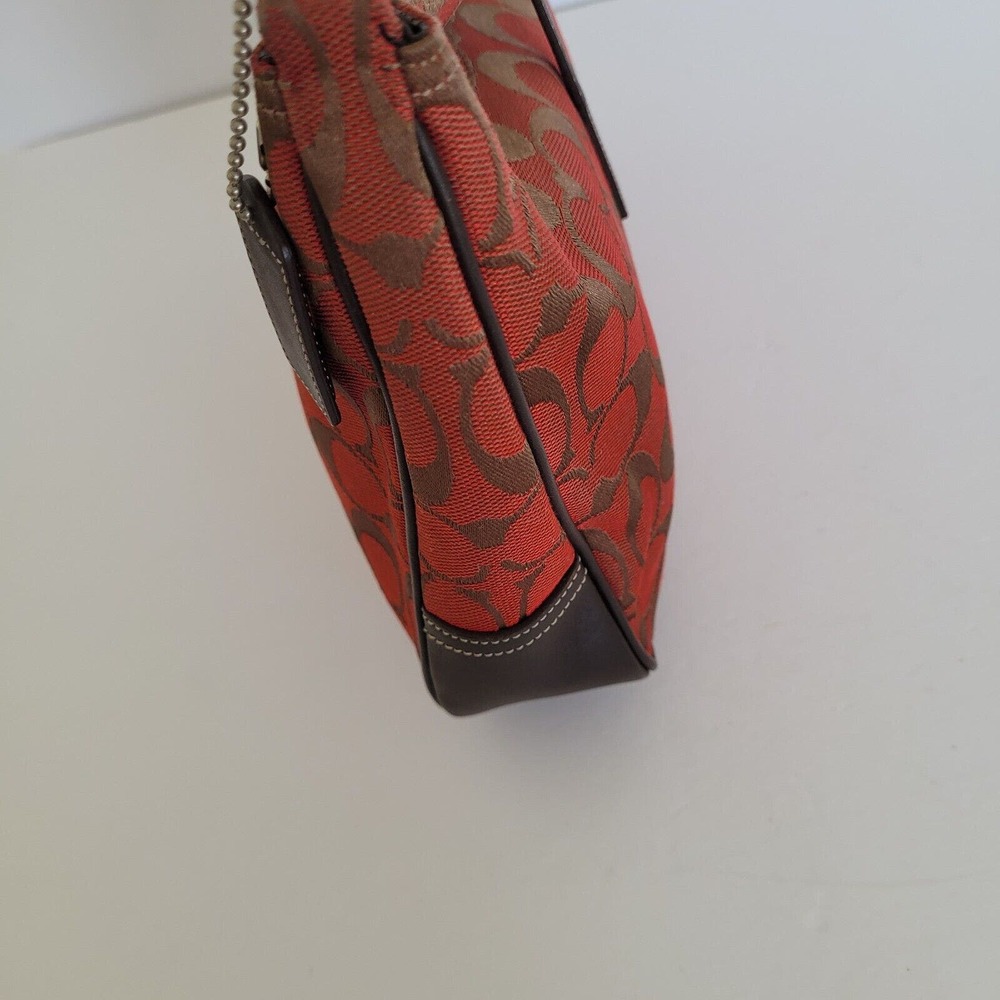 COACH Hampton Clip Brown Red Signature Jacquard Hobo Shoulder Bag 6091 Small - Picture 10 of 15
